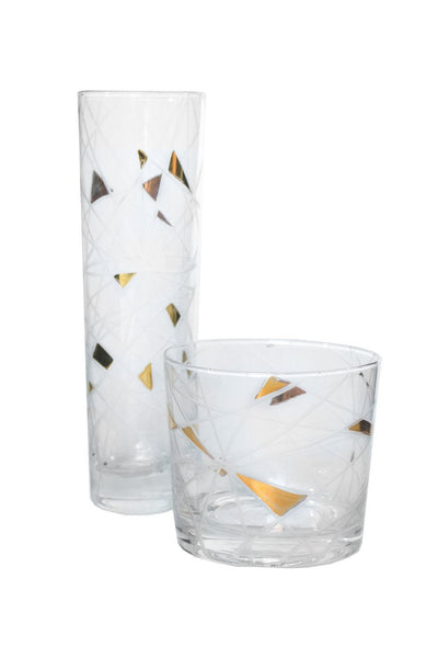 Abstract Geometry Glassware Rocks Glass - Two Penny Blue
