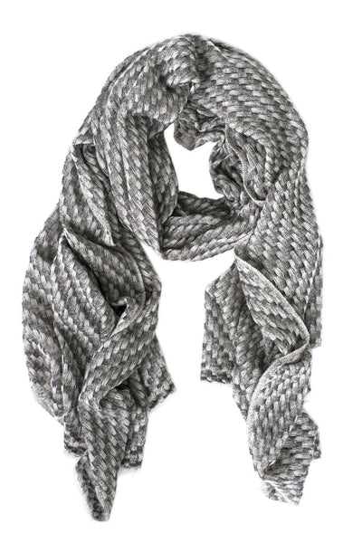 Luxe Basketweave Gray Cashmere Scarf - Two Penny Blue