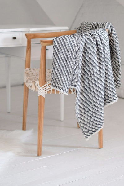 Luxe Cashmere Basket Weave Throw - Two Penny Blue