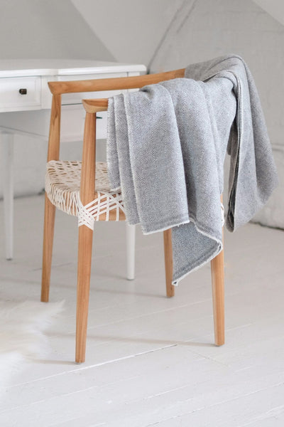 Luxe Cashmere Gray Herringbone Throw - Two Penny Blue