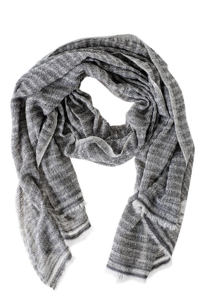 Luxe Herringbone Gray Cashmere Scarf - Two Penny Blue