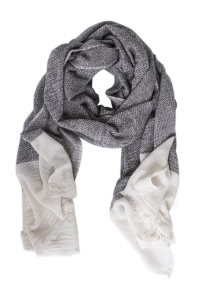 Luxe Ivory Tipped Gray Cashmere Scarf - Two Penny Blue