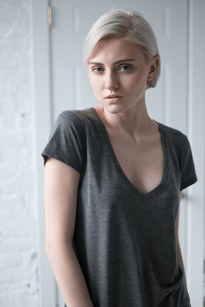 Slinky V-Neck in Ash Heather - Two Penny Blue