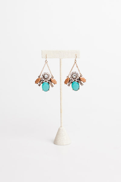 Statement Chandelier Earrings with Blush and Turquoise Accents - Two Penny Blue