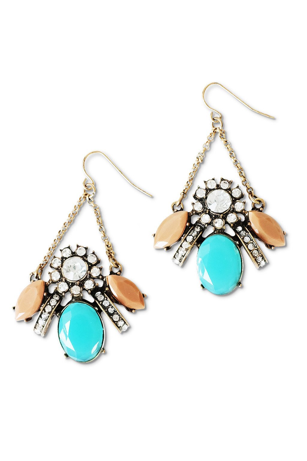 Statement Chandelier Earrings with Blush and Turquoise Accents - Two Penny Blue