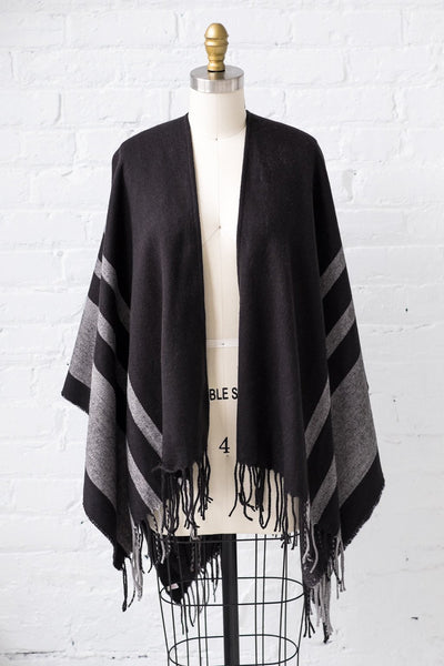 Striped Cape in Black - Two Penny Blue