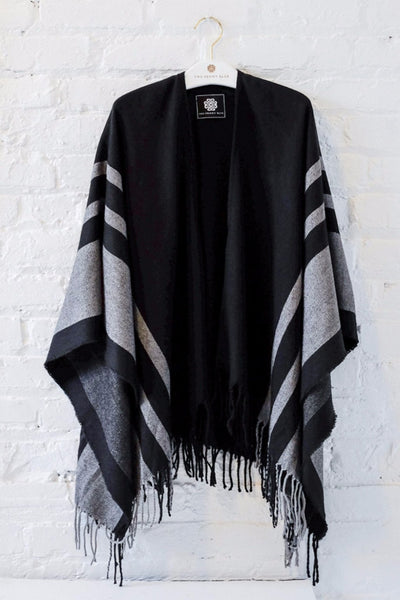 Striped Cape in Black - Two Penny Blue