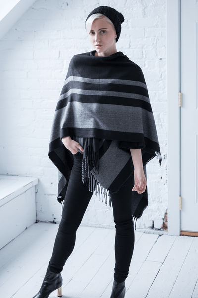 Striped Cape in Black - Two Penny Blue