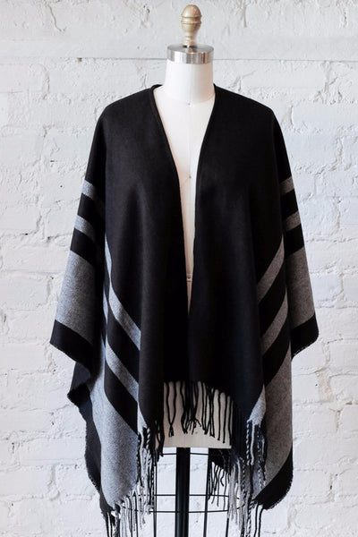 Striped Cape in Black - Two Penny Blue