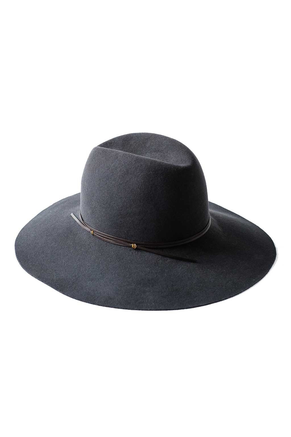 Wide Brim Fedora with Leather Trim - Two Penny Blue