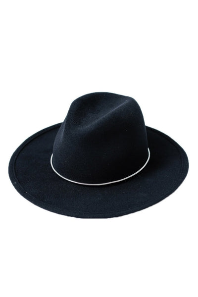 Wide Brim Fedora with Silver Chain - Two Penny Blue