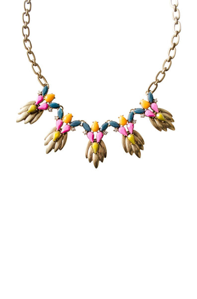 Brass Necklace With Pink, Turquoise & Marigold - Two Penny Blue