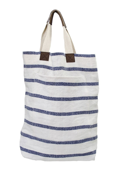 French Linen Striped Tote - Two Penny Blue