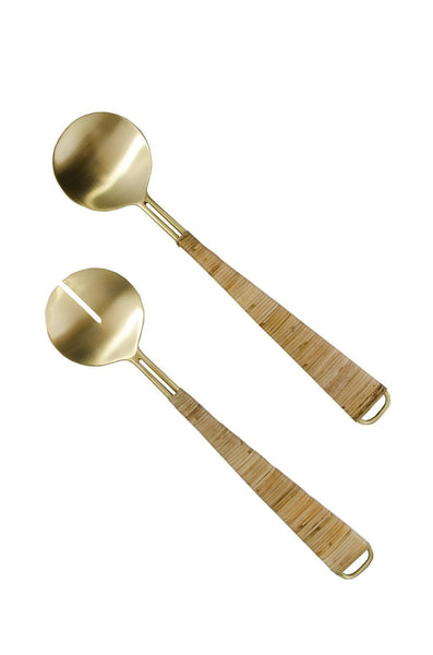 Gio Brass Wire & Rattan Salad Servers - Two Penny Blue