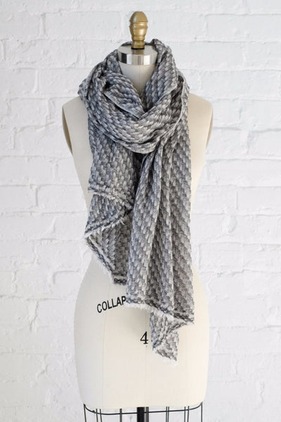 Luxe Basketweave Gray Cashmere Scarf - Two Penny Blue