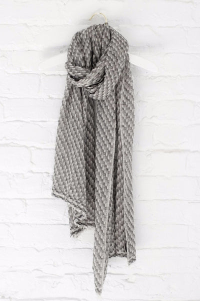 Luxe Basketweave Gray Cashmere Scarf - Two Penny Blue