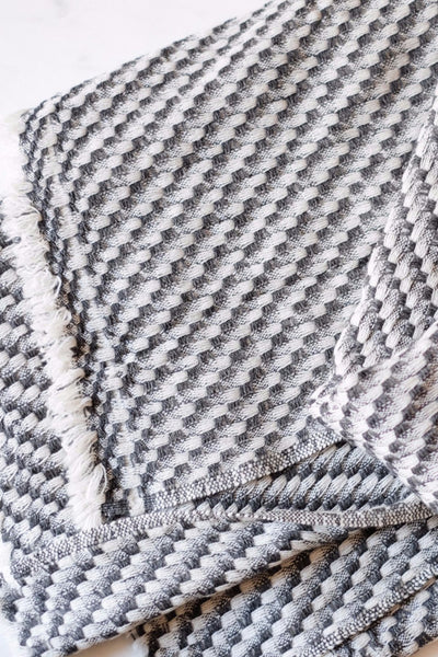 Luxe Cashmere Basket Weave Throw - Two Penny Blue