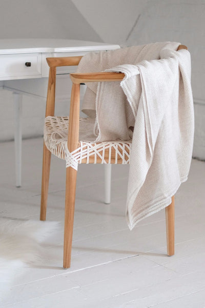 Luxe Cashmere Cream Basketweave Throw - Two Penny Blue