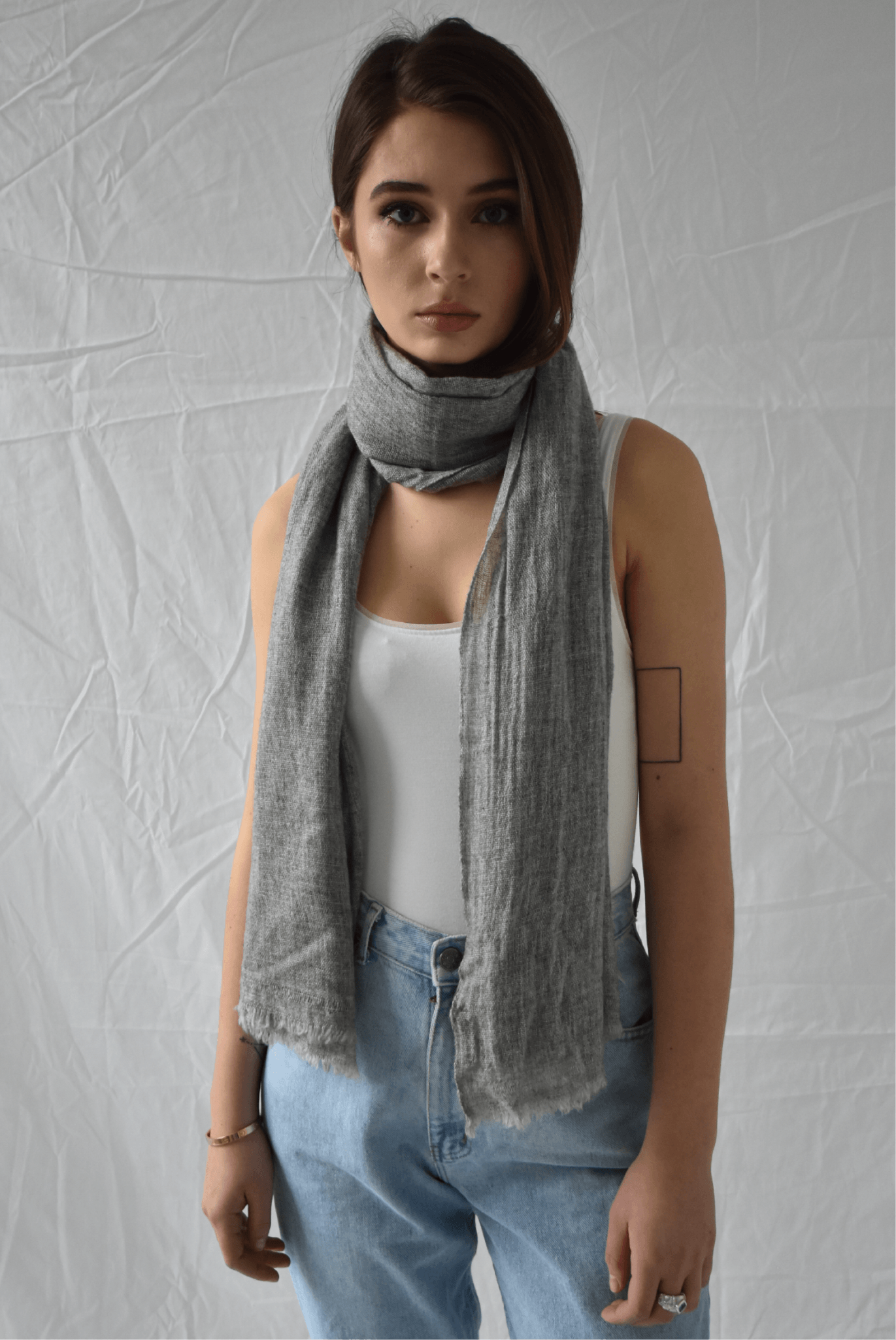 Luxe Heathered Gray Cashmere Scarf - Two Penny Blue