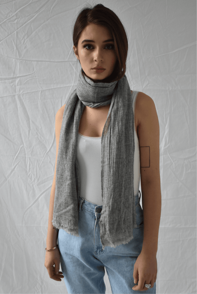 Luxe Heathered Gray Cashmere Scarf - Two Penny Blue