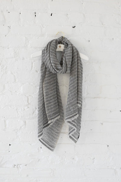Luxe Herringbone Gray Cashmere Scarf - Two Penny Blue