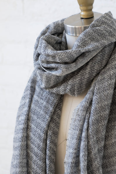 Luxe Herringbone Gray Cashmere Scarf - Two Penny Blue
