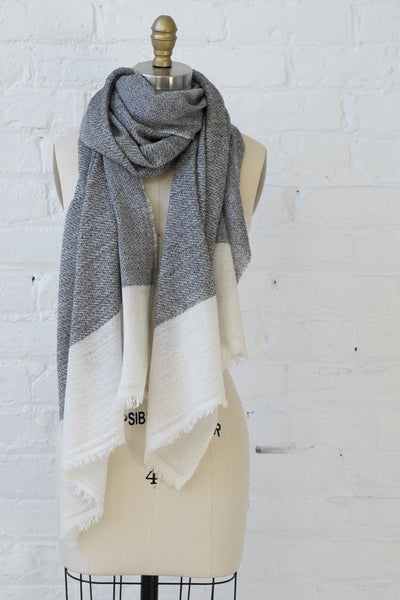 Luxe Ivory Tipped Gray Cashmere Scarf - Two Penny Blue