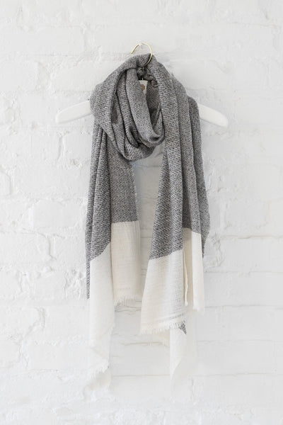 Luxe Ivory Tipped Gray Cashmere Scarf - Two Penny Blue