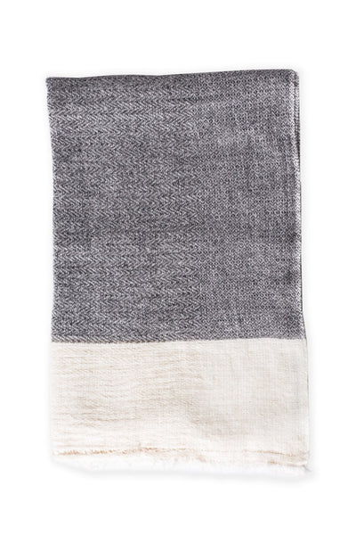 Luxe Ivory Tipped Gray Cashmere Scarf - Two Penny Blue