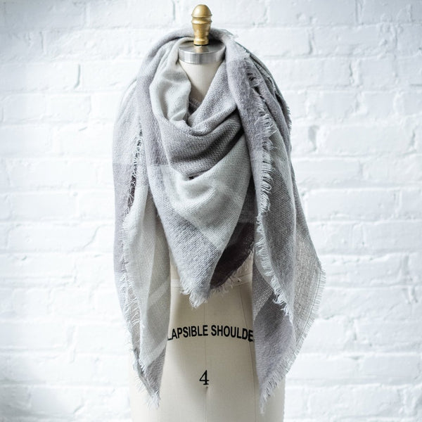 Modern Gray Plaid Blanket Scarf - Two Penny Blue