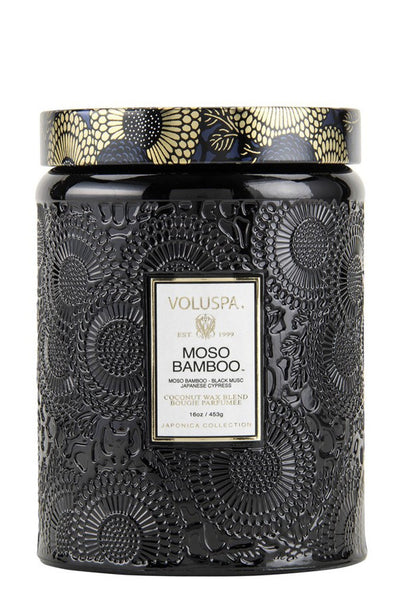 Moso Bamboo Large Embossed Jar Candle - Two Penny Blue