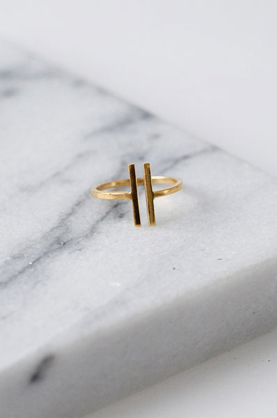Parallel Gold Bar Ring - Two Penny Blue