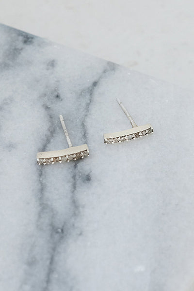 Pavé Bar Post Earrings - Two Penny Blue