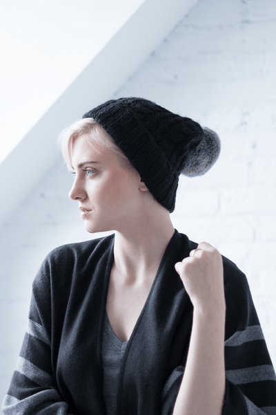 Pom-pom Knit Beanie - Two Penny Blue