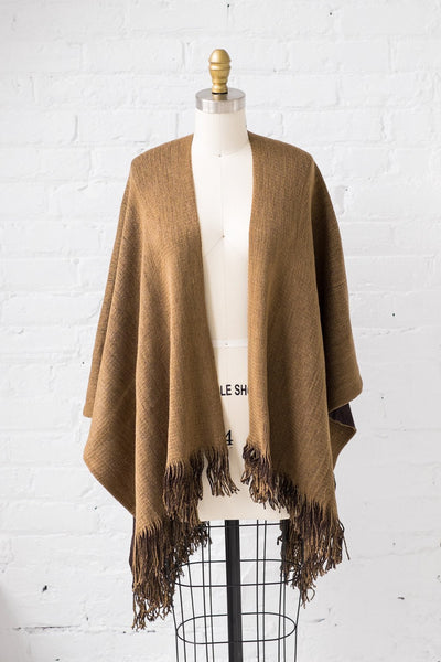 Reversible Uptown Cape in Camel and  Mocha - Two Penny Blue