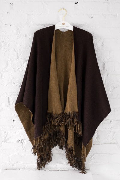 Reversible Uptown Cape in Camel and  Mocha - Two Penny Blue
