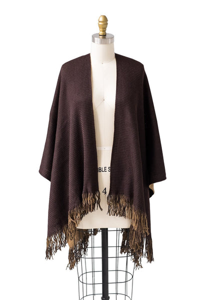 Reversible Uptown Cape in Camel and  Mocha - Two Penny Blue