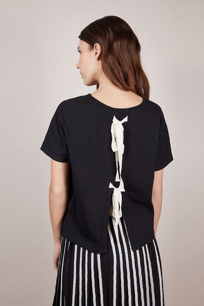 Short Sleeve Bow Back Tee in Black - Two Penny Blue