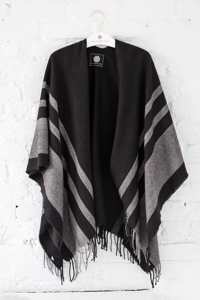 Striped Cape in Black - Two Penny Blue
