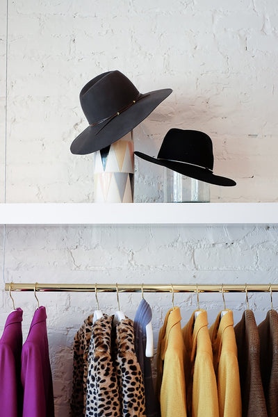 Wide Brim Fedora with Leather Trim - Two Penny Blue